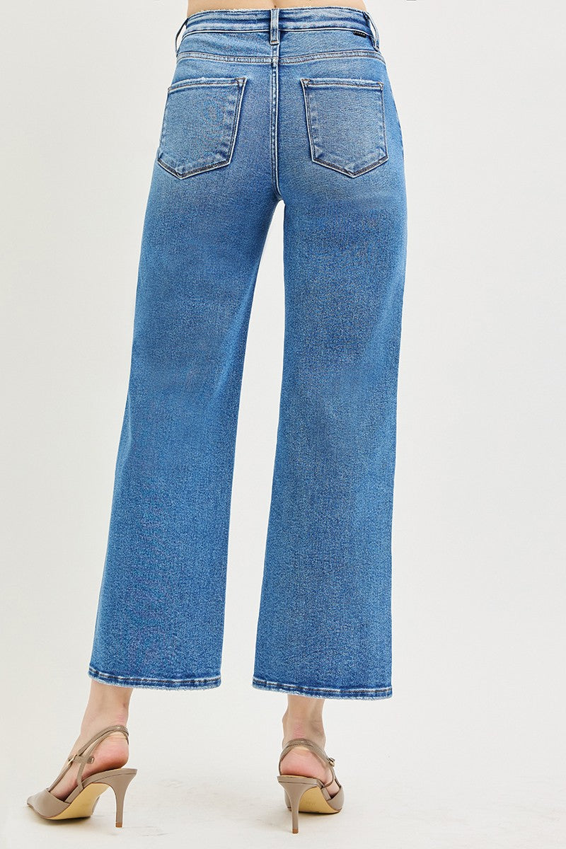 Tummy Control High Rise Crop Wide Leg Jeans