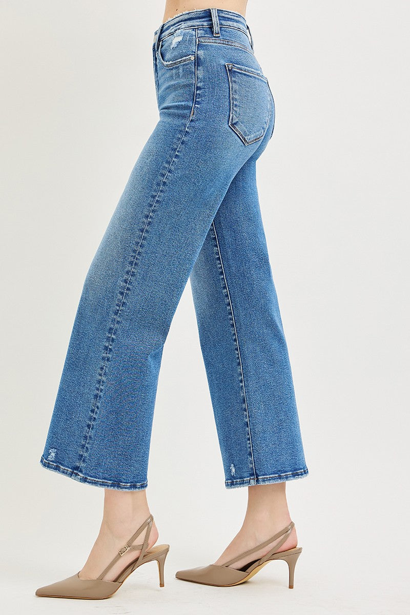 Tummy Control High Rise Crop Wide Leg Jeans