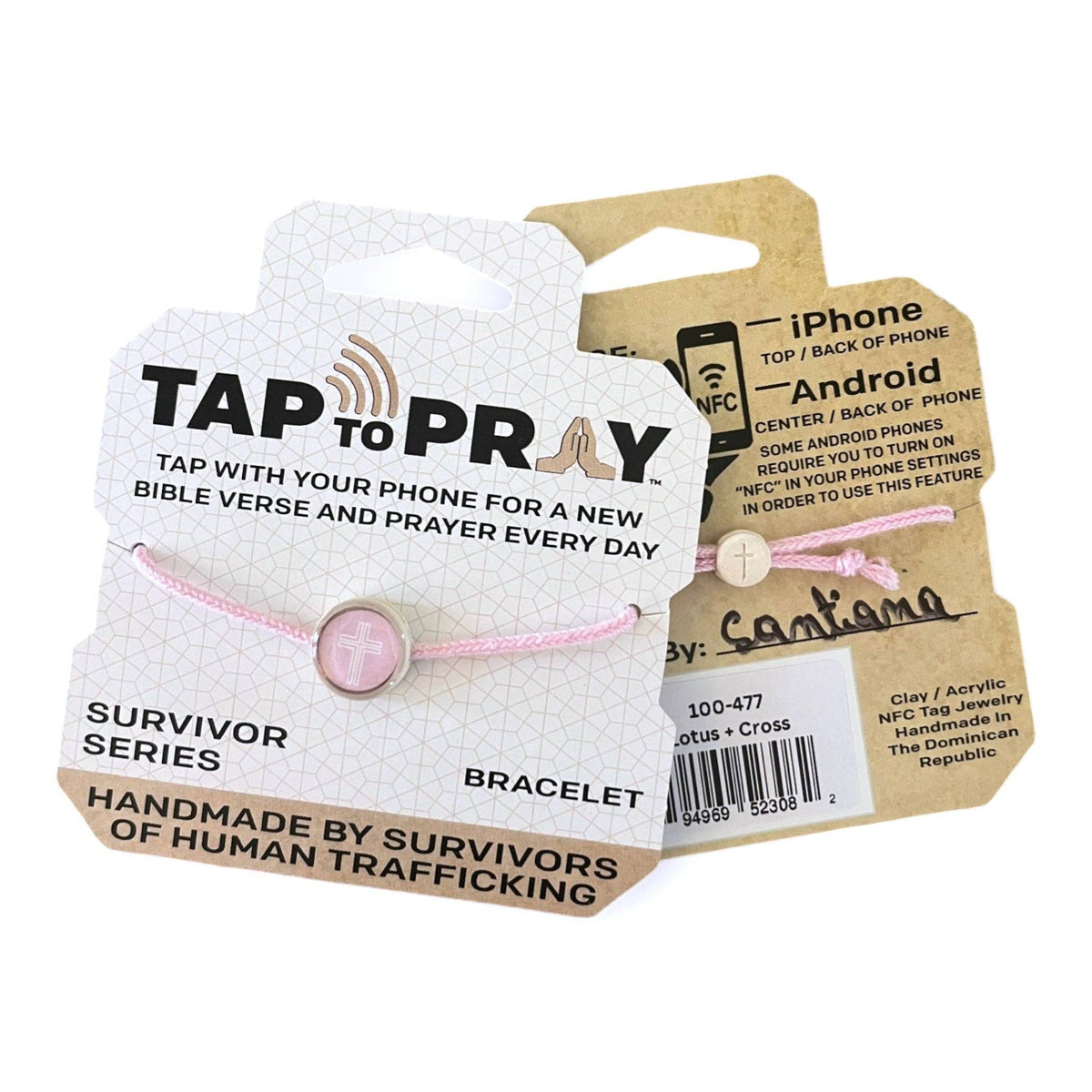 Tap To Pray® Survivor Series Braided Bracelet: Coral + Cross