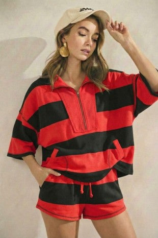Game Day Vintage Striped Shorts Set