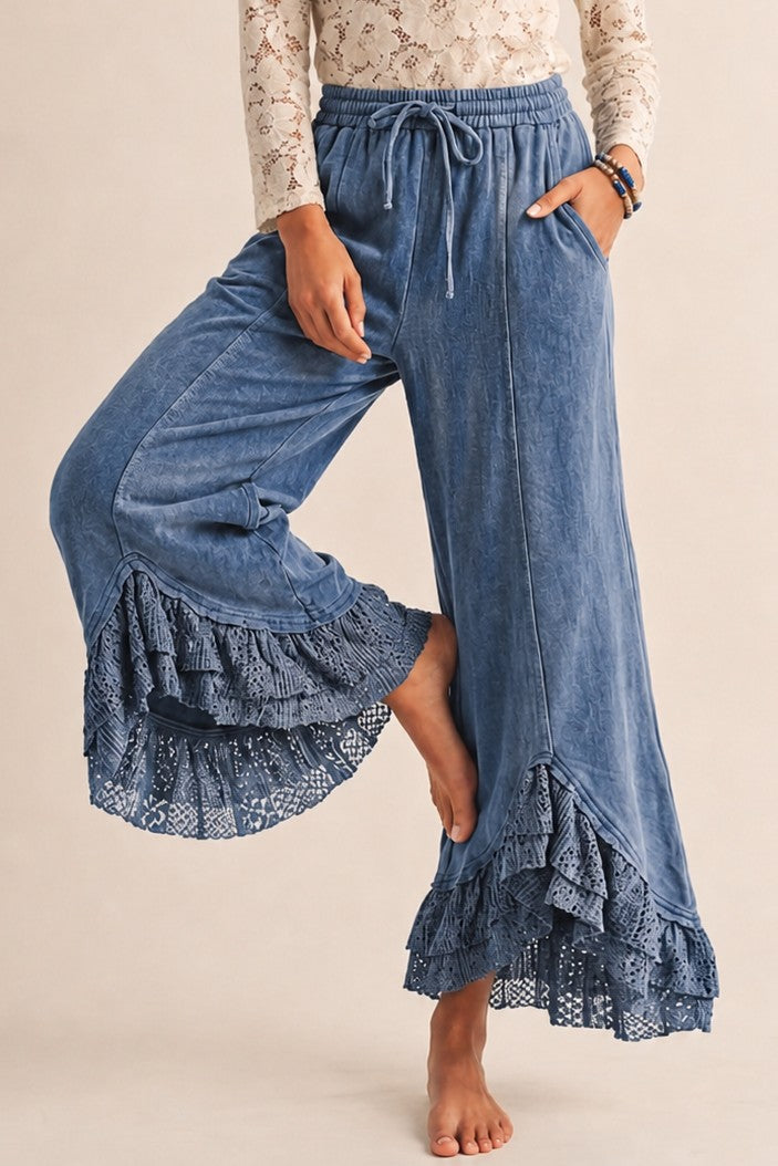 Lace Mineral Wash Whisper Wide Leg Pants