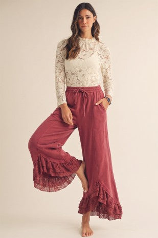 Lace Mineral Wash Whisper Wide Leg Pants