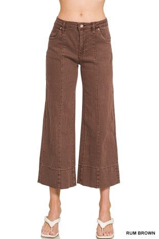 Mid Rise Wide Leg Cropped Denim Pants