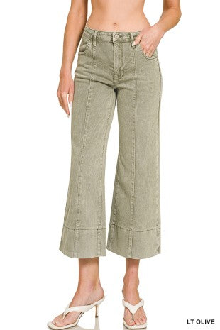 Mid Rise Wide Leg Cropped Denim Pants