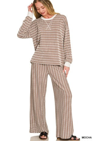 Raised Rib Striped Pullover & Pants Set