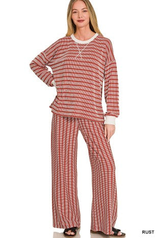 Raised Rib Striped Pullover & Pants Set