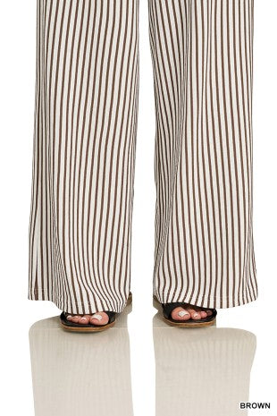 Striped Split Neck Collared Top & Pants Set