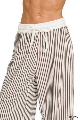 Striped Split Neck Collared Top & Pants Set