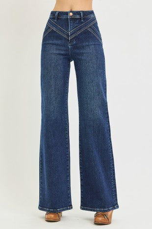 High Rise Wide Leg Yoke Detail Jeans