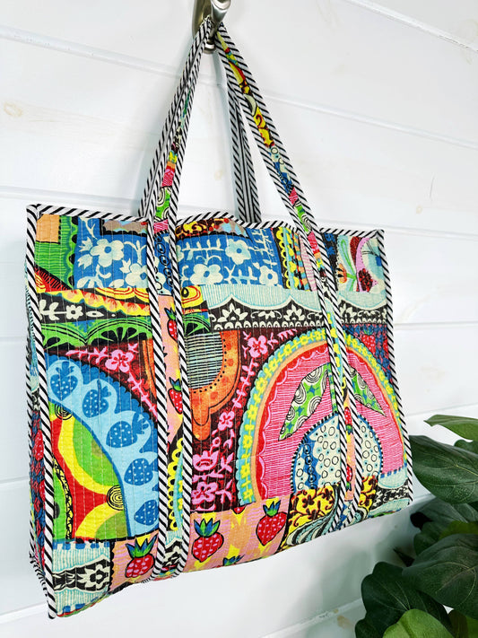 Cotton Quilted Tote Bag | Large Shopping Tote Bag | Festival