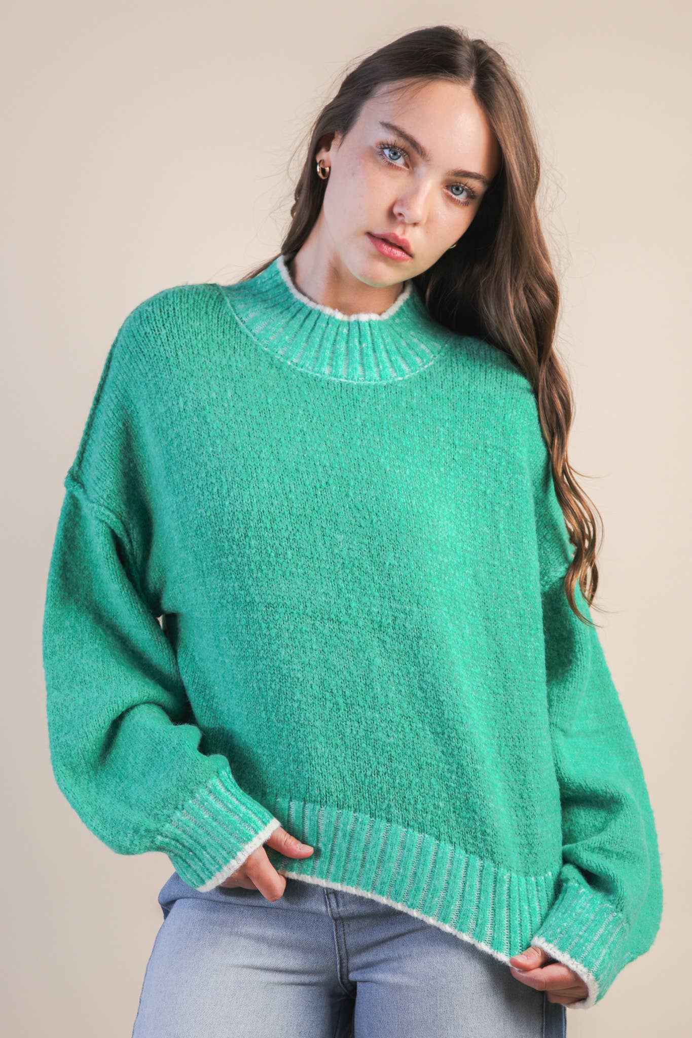 Oversized Casual Mock Neck Knit Sweater Top