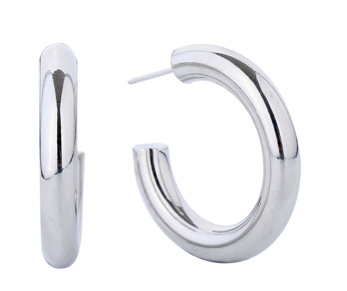 14K Metal Post Hoop Earrings: Silver / Medium