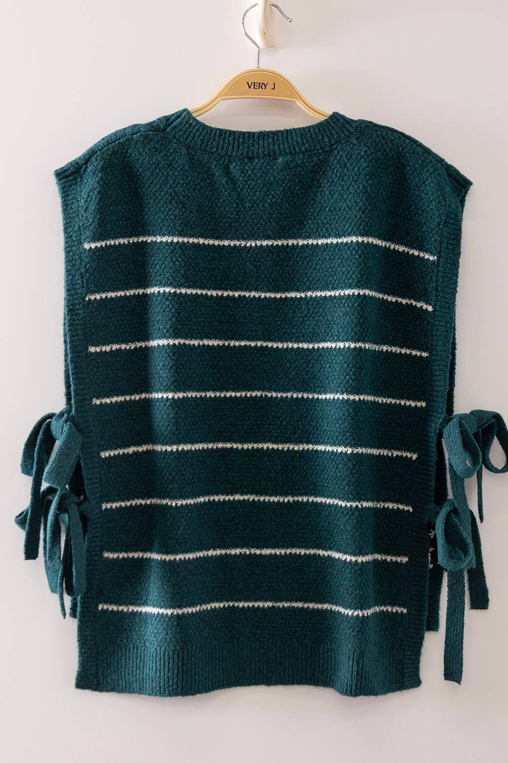 Striped Side Tie Knit Vest: TEAL