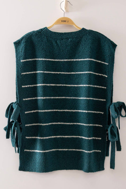 Striped Side Tie Knit Vest: TEAL