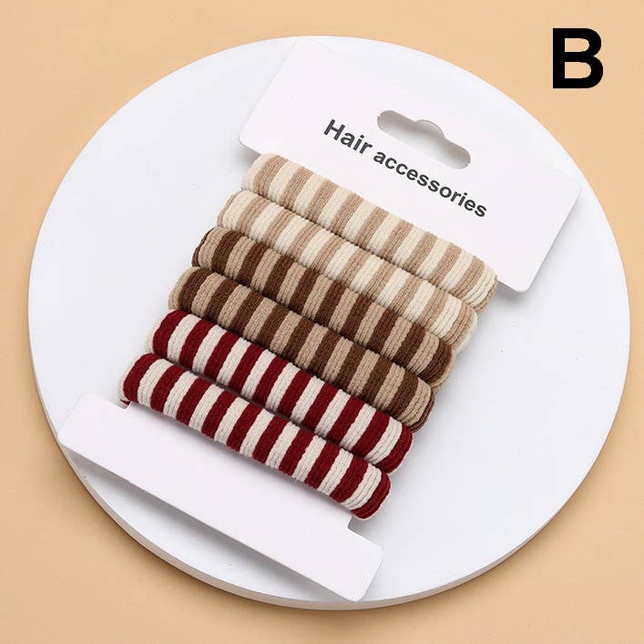 Striped Terry Hair Ties 6-Pc Set |B