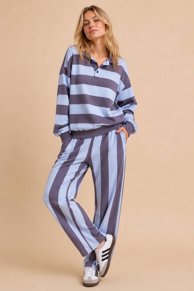 Striped Wide-Leg Pants: BLUE MULTI