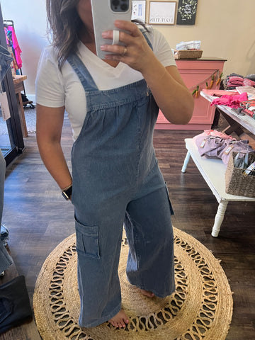 Washed Cotton Straps Overalls