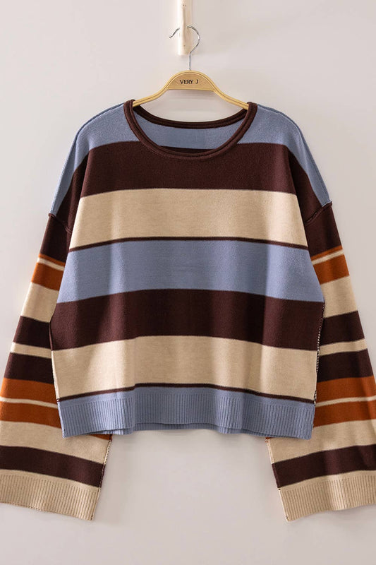 MULTI COLOR STRIPE SWEATER: CHOCO