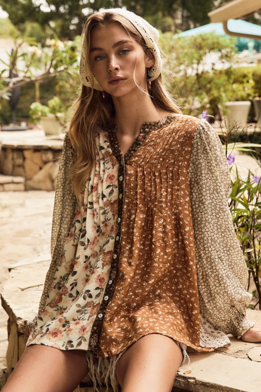 Mixed Floral Print Blouse: ORCHARD WHISPER