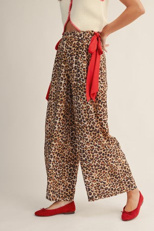 Leopard Wide Leg Pants w/Red Ties