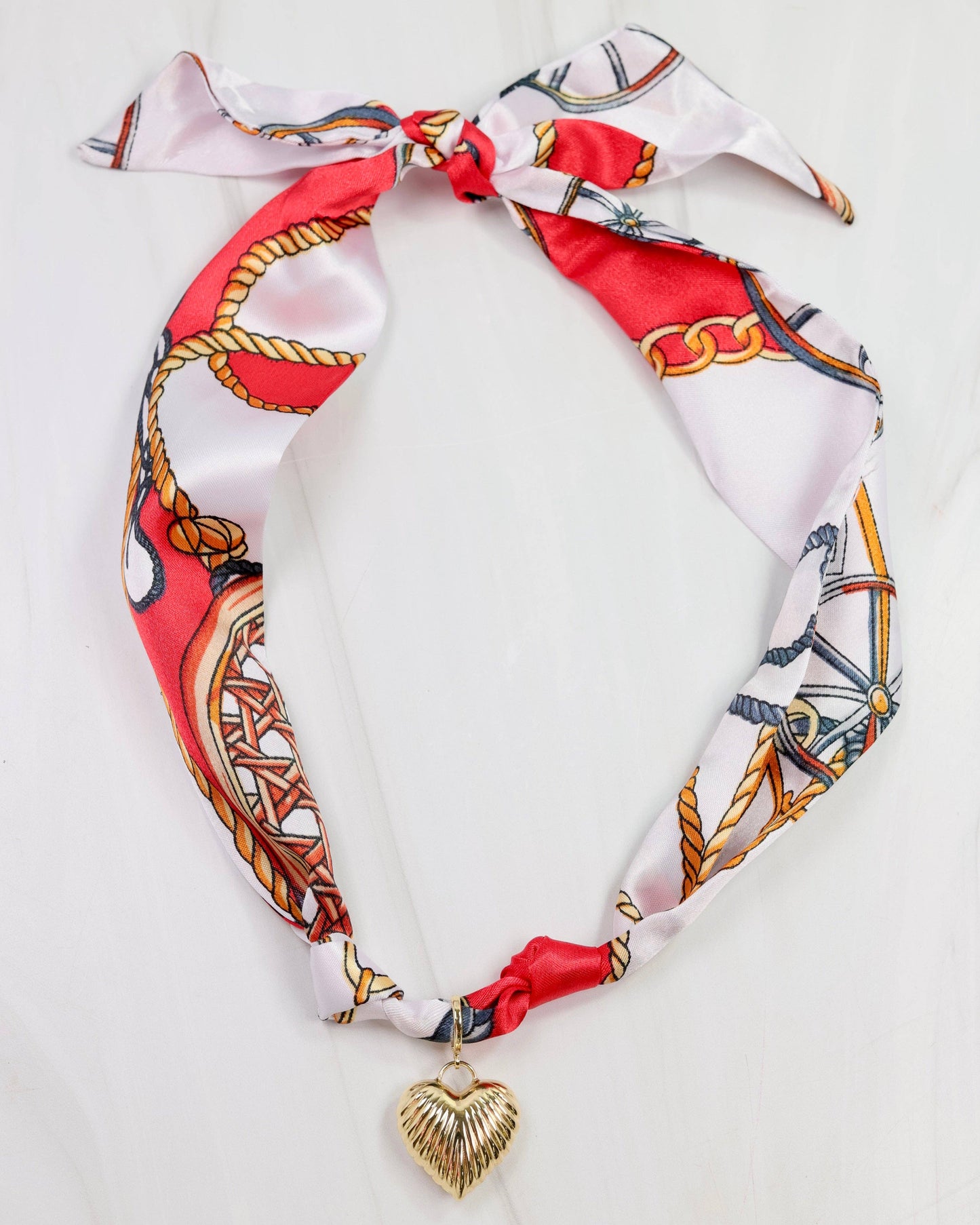 Lillie Scarf Charm Necklace RED WHITE