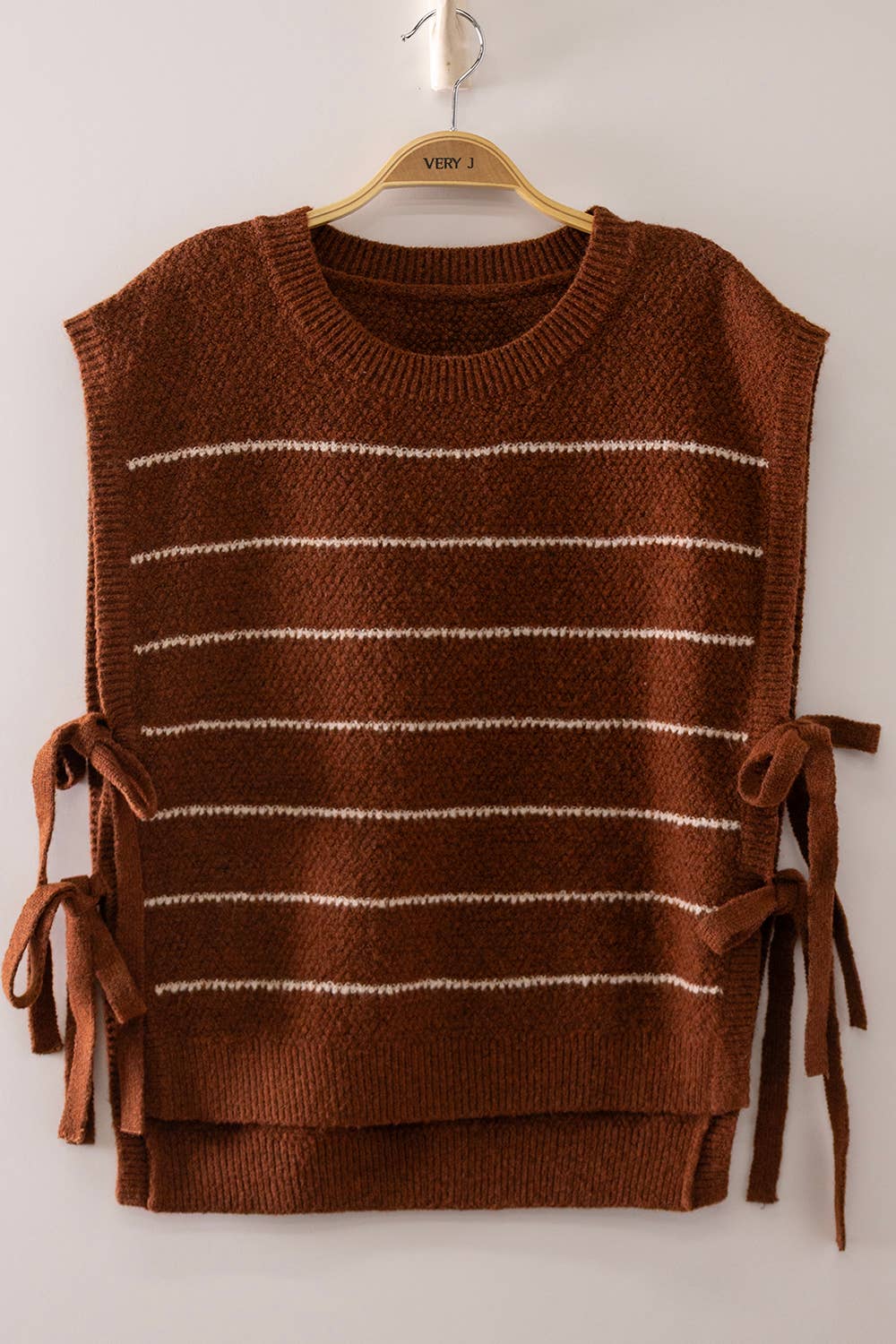 Striped Side Tie Knit Vest: MOCHA