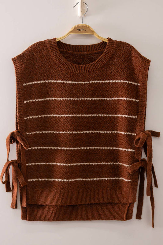 Striped Side Tie Knit Vest: MOCHA