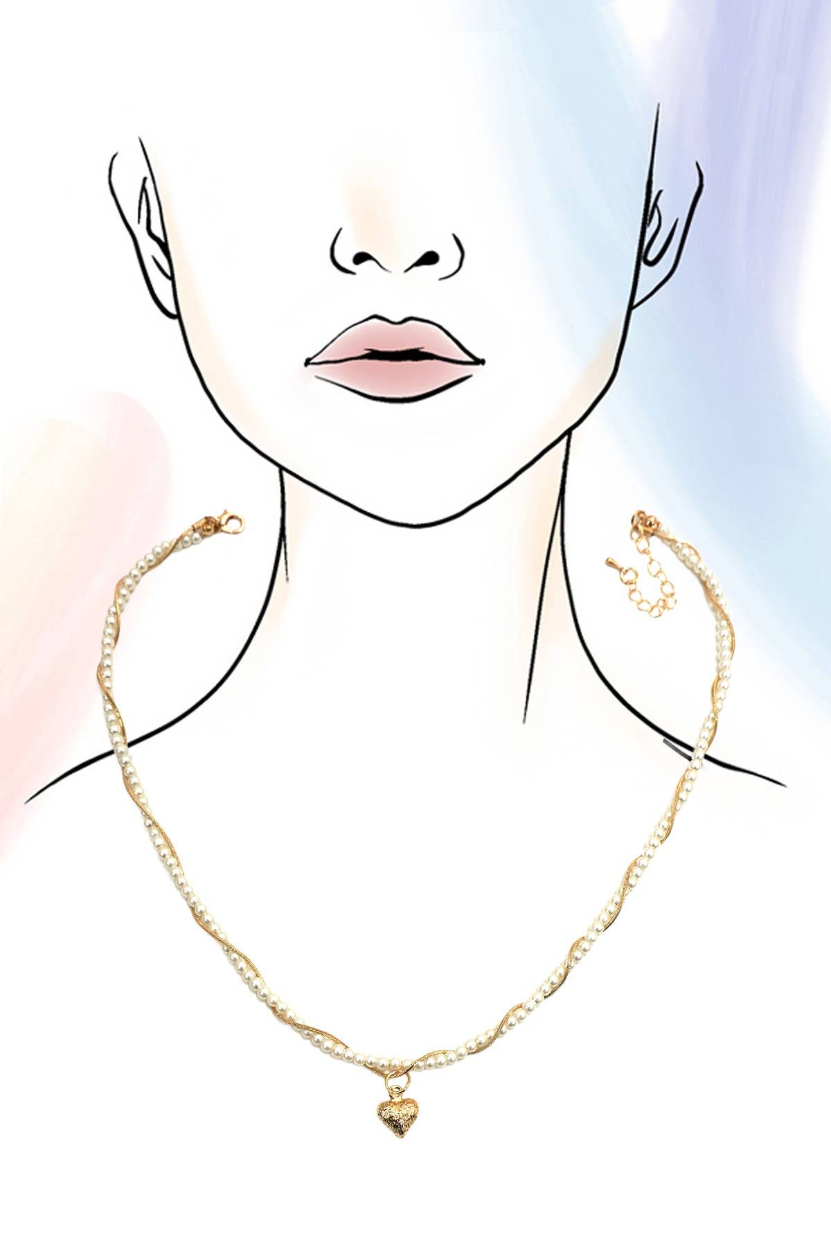 Twisted Pearl & Gold Heart Necklace | GOLD