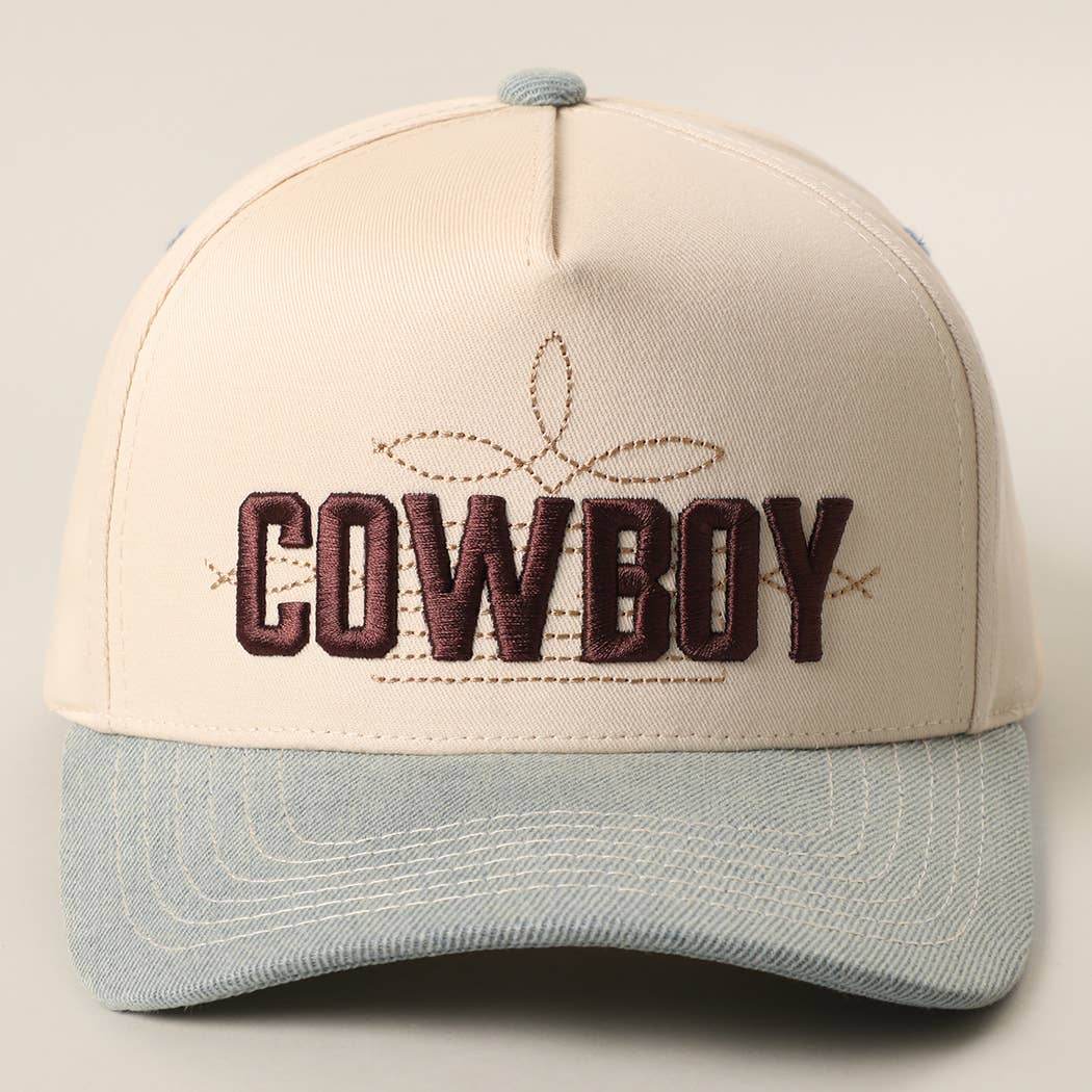 COWBOY 3D Embroidered Two-Tone Trucker Hat: DENIM