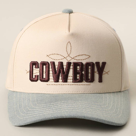 COWBOY 3D Embroidered Two-Tone Trucker Hat: DENIM