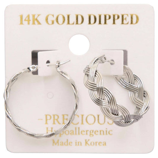 14K GOLD DIPPED CRISS CROSS HOOP EARRING