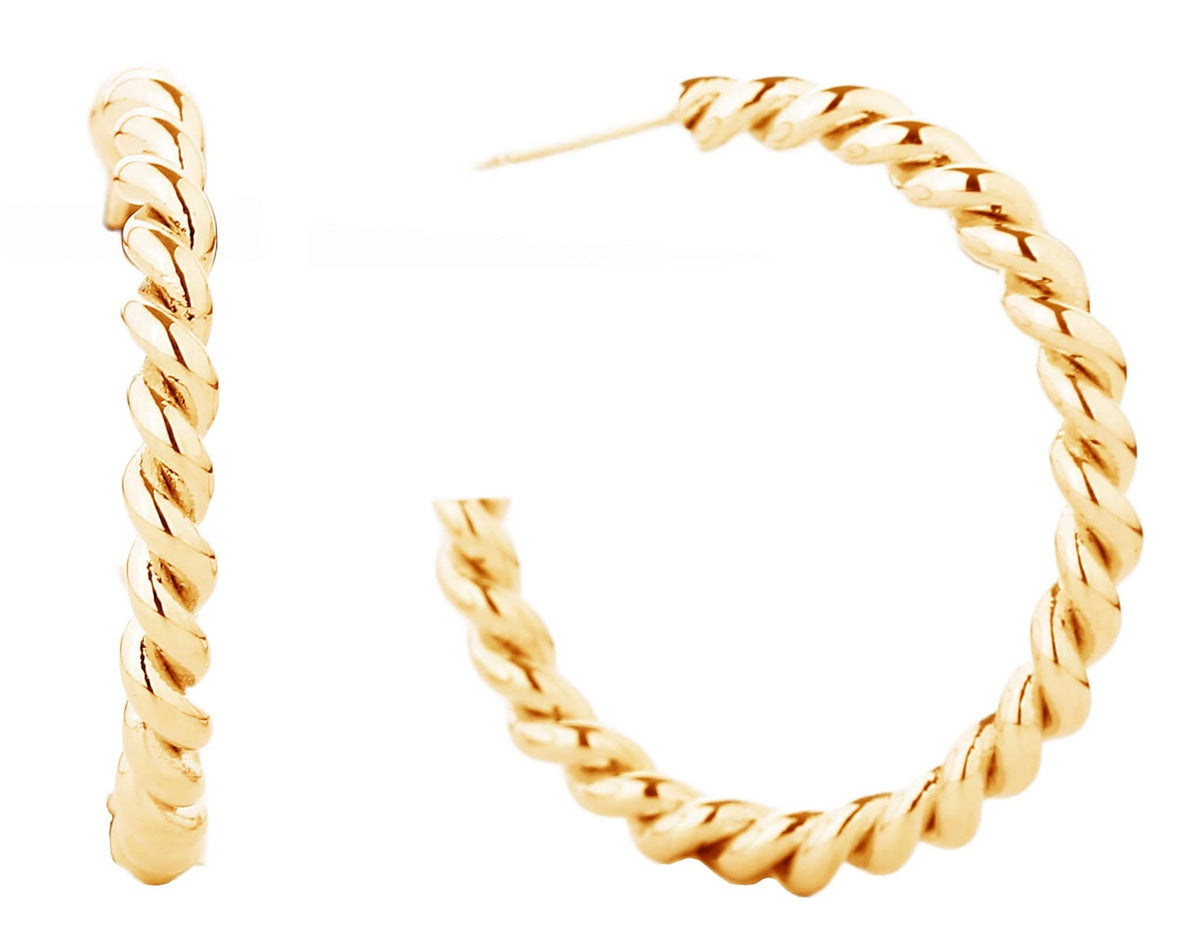 14K Metal Post Hoops: Gold / Large