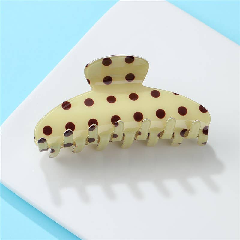 Retro Polka Dot Hair Claw - Glossy Spotted French | Butter Yellow
