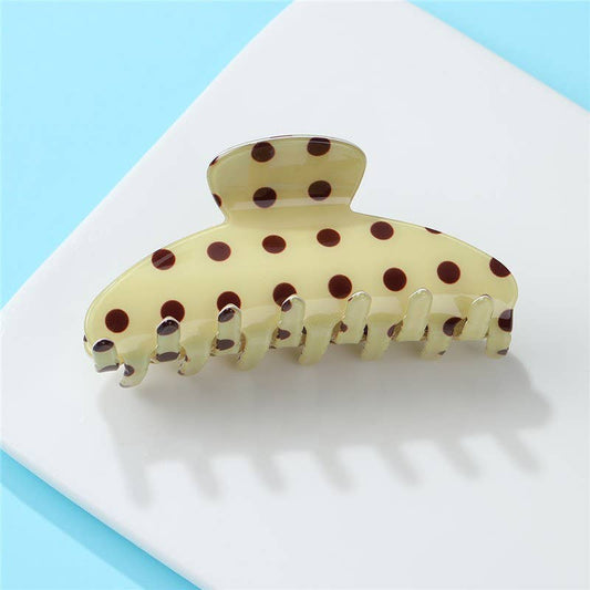 Retro Polka Dot Hair Claw - Glossy Spotted French | Butter Yellow