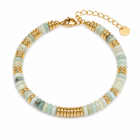 Aurora Blue Natural Stone Beaded Bracelet | 18k Gold Plated WATERPROOF