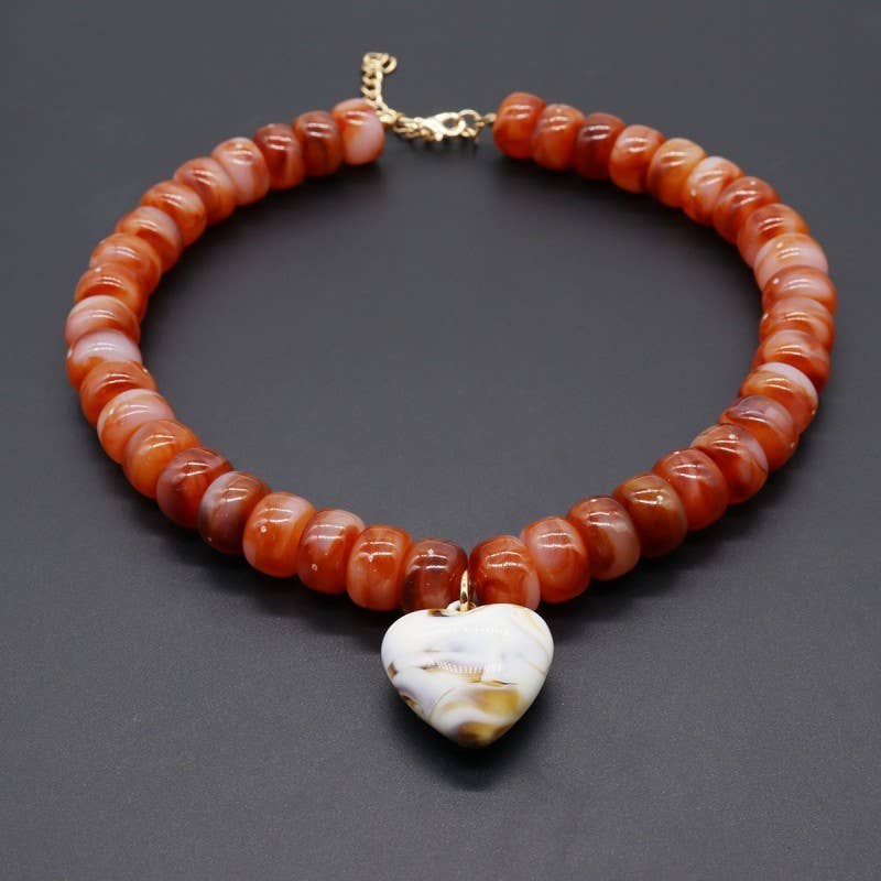 Heart Pendant Resin Beaded Necklaces |BROWN