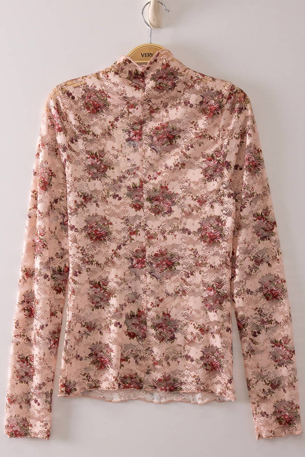 Sheer Mesh Lace Knit Top: BLUSH/CHERRY FLORAL