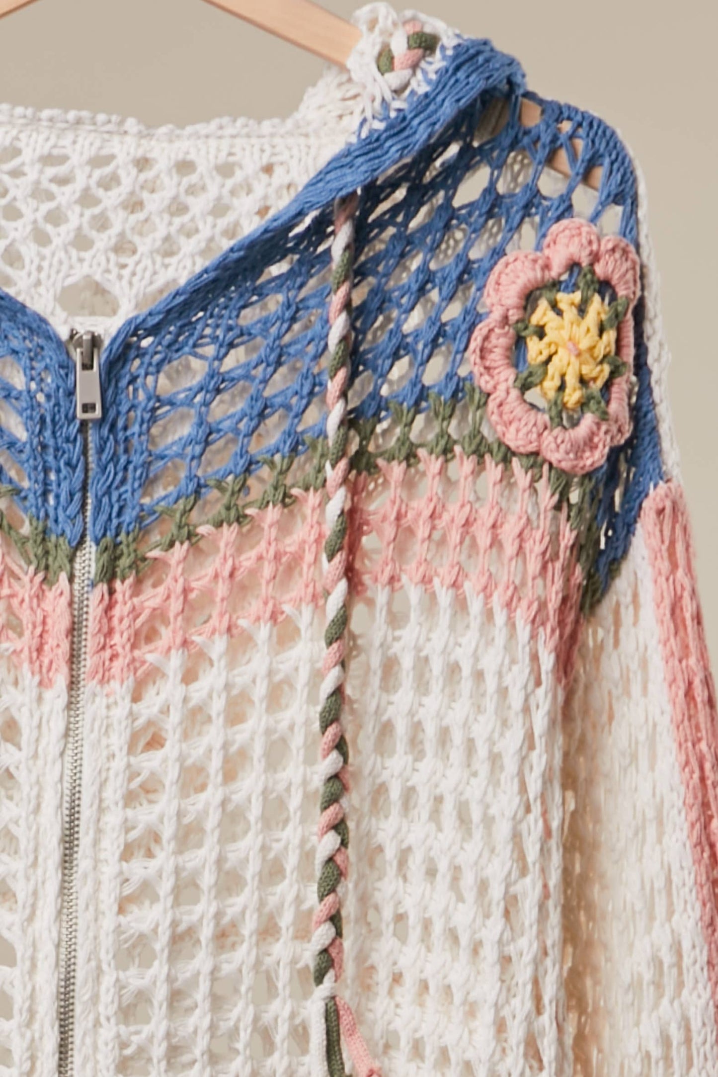 Bloom Zip Hood Crochet Cardigan