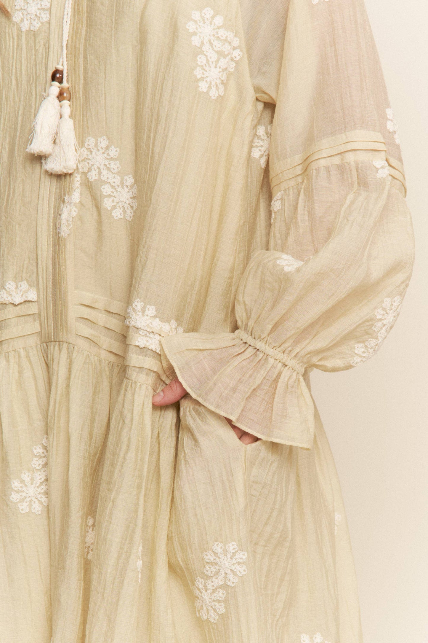 Embroidered Long Sleeve Light Weight Maxi