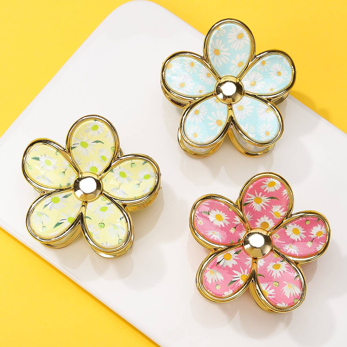 Floral Bloom Hair Claw Clips:Yellow