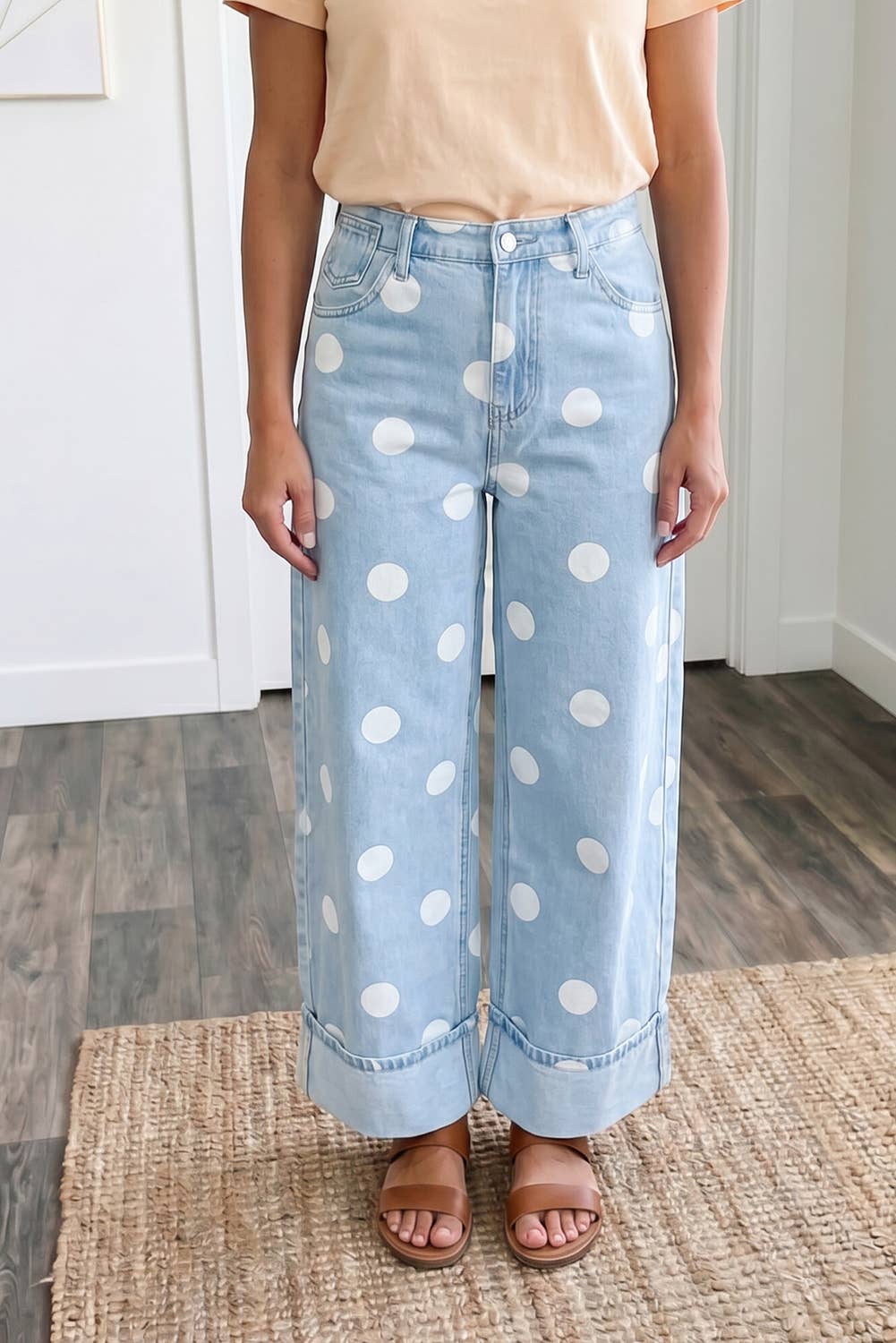 Polka Dot Ankle-Length Jeans: Blue