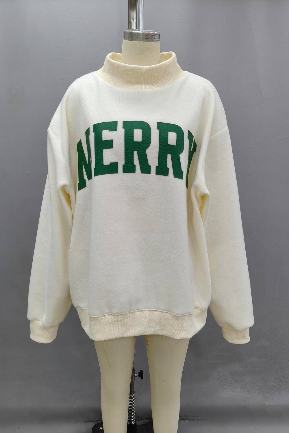 CHRISTMAS Printed Reversible Mockneck Sweatshirt: Cream