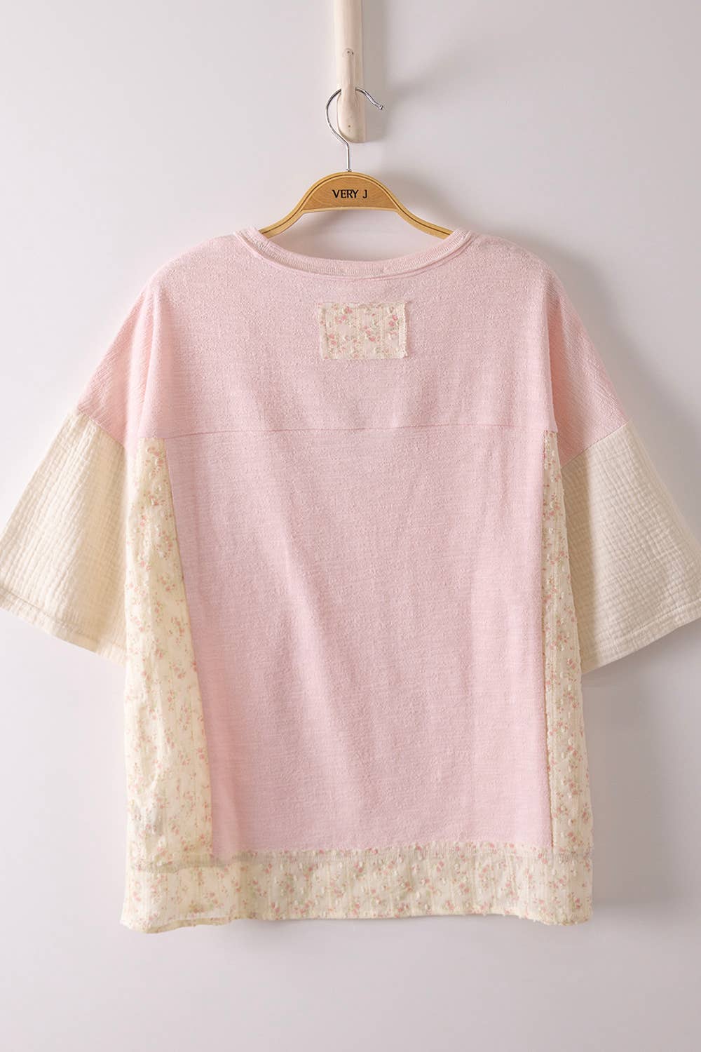 Oversized Mixed Media Knit Top: PINK