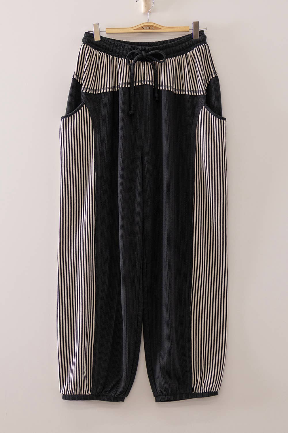 Contrast Striped Panel Drawstring jogger pants: CHARCOAL