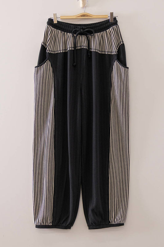 Contrast Striped Panel Drawstring jogger pants: CHARCOAL