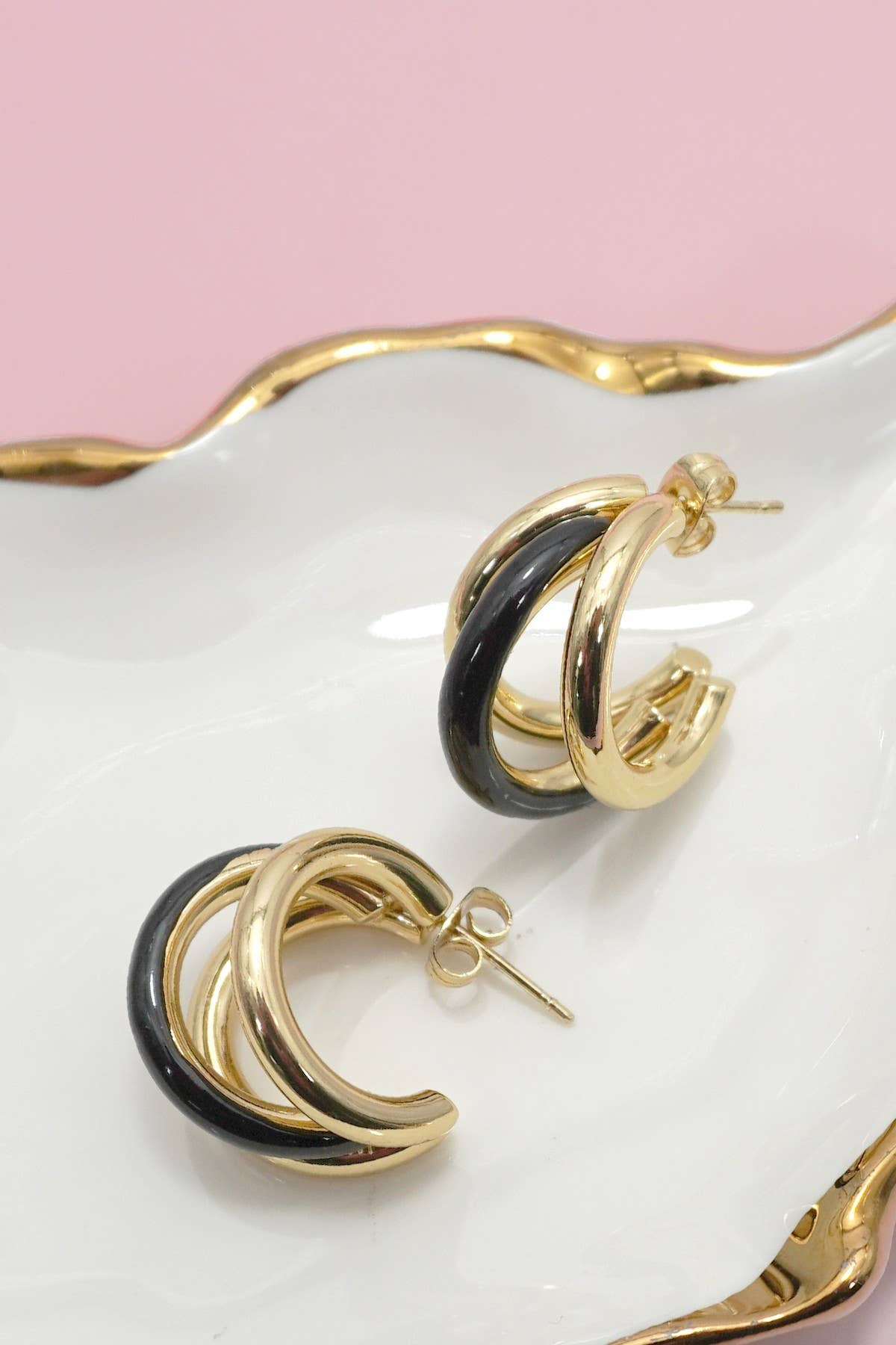 18K Stainless Steel Tarnish Free Enamel Hoop | BLACK