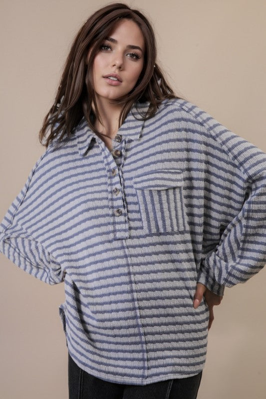 Oversized Textured Stripe Knit Top