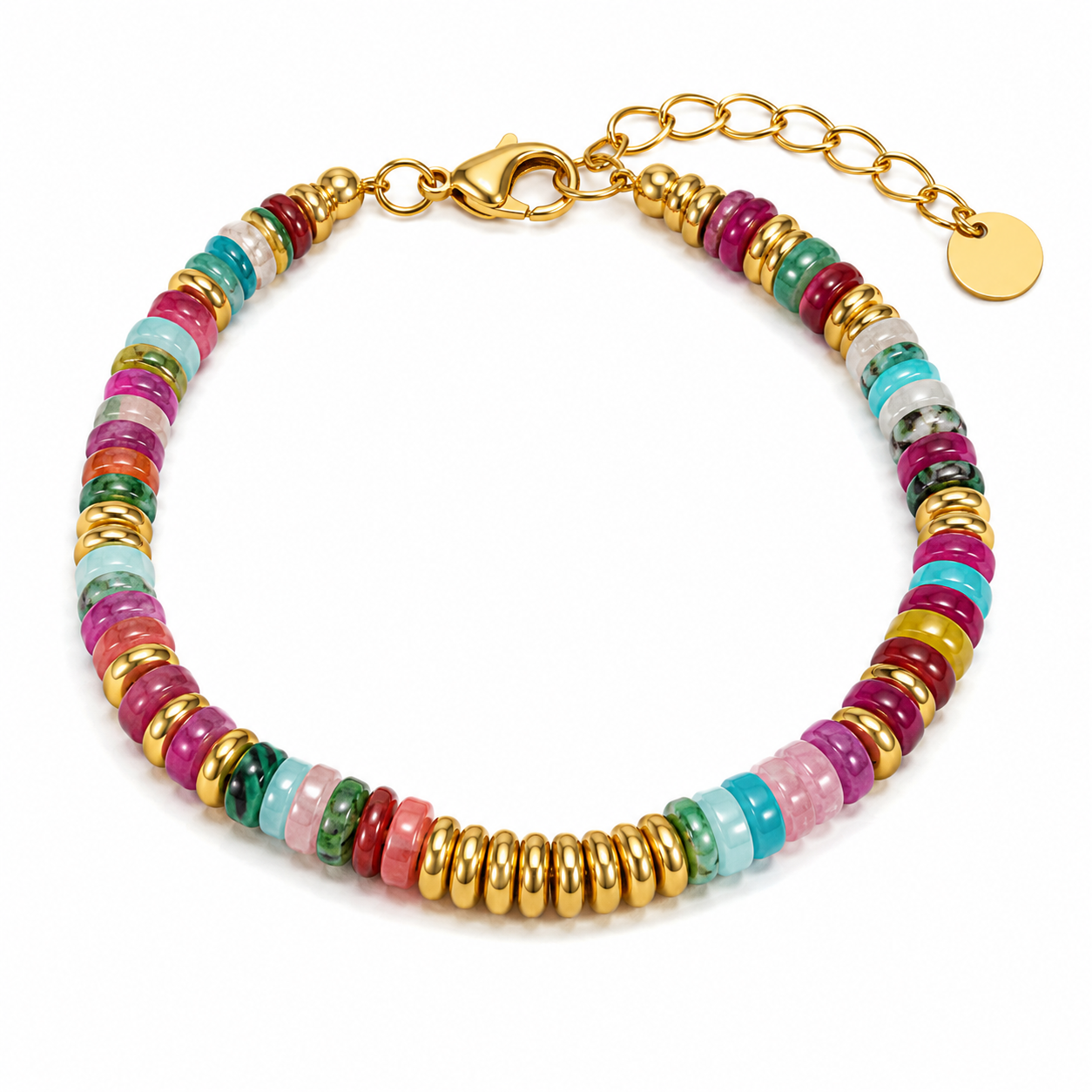 Aurora Colorful Natural Stone Beaded Bracelet | 18k Gold Plated WATERPROOF