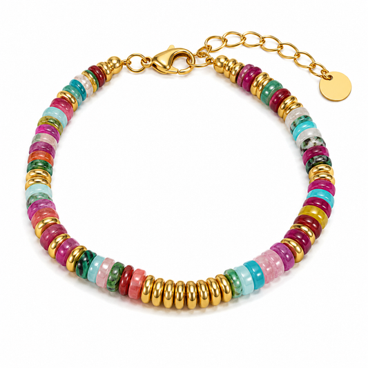 Aurora Colorful Natural Stone Beaded Bracelet | 18k Gold Plated WATERPROOF