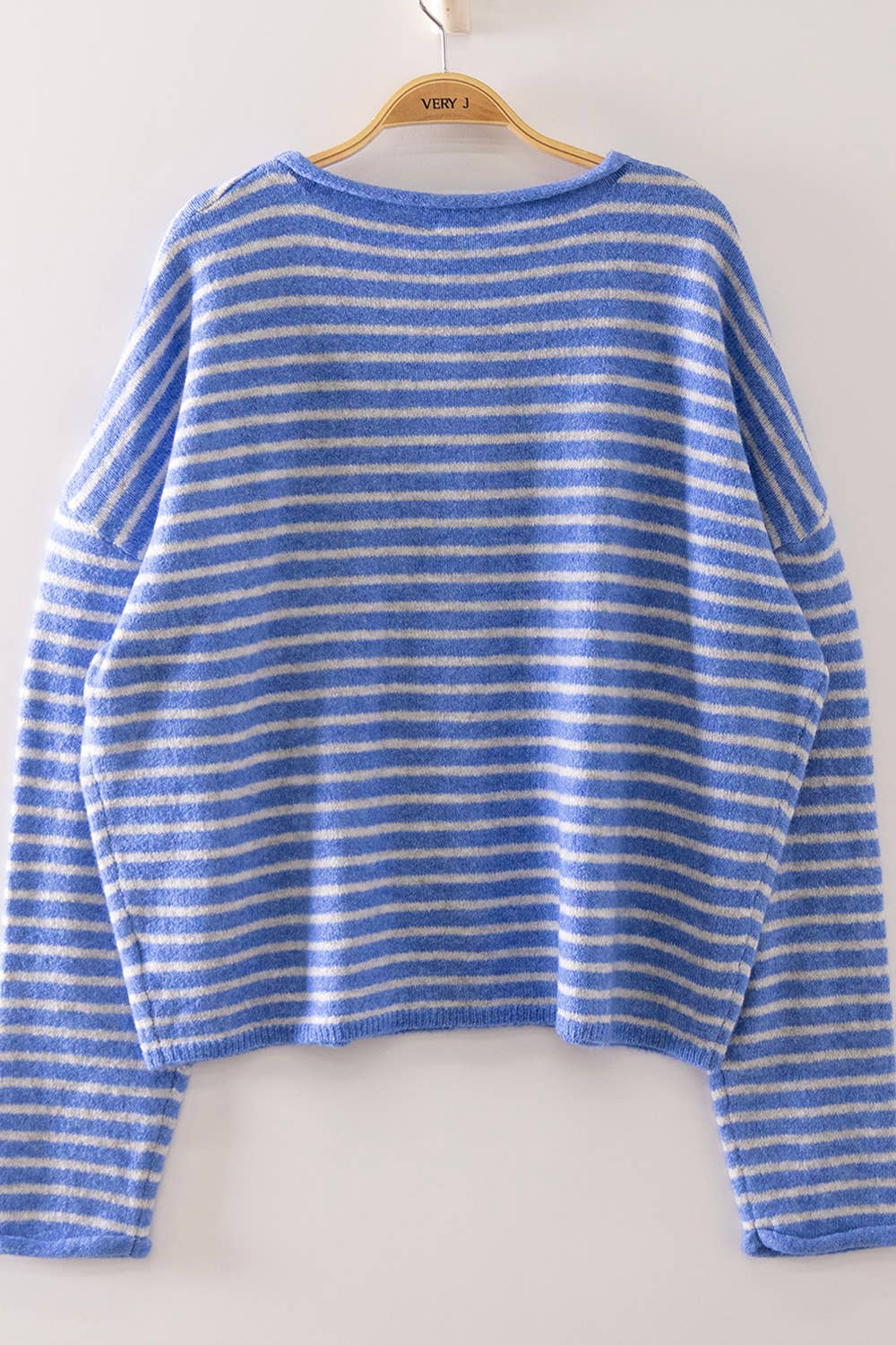 Button Down Stripe Sweater: BLUE